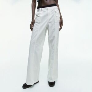 H&M Divided White Wide Leg Cargo Pants Utility Style Women US Size 2